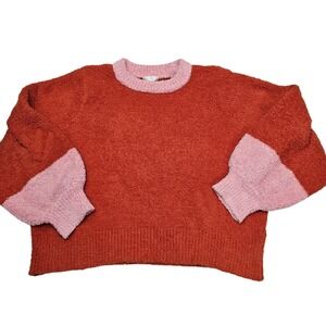 LC Lauren Conrad Cozy Chenille Sweater Coral Pink Trim Cozy Knit XXL